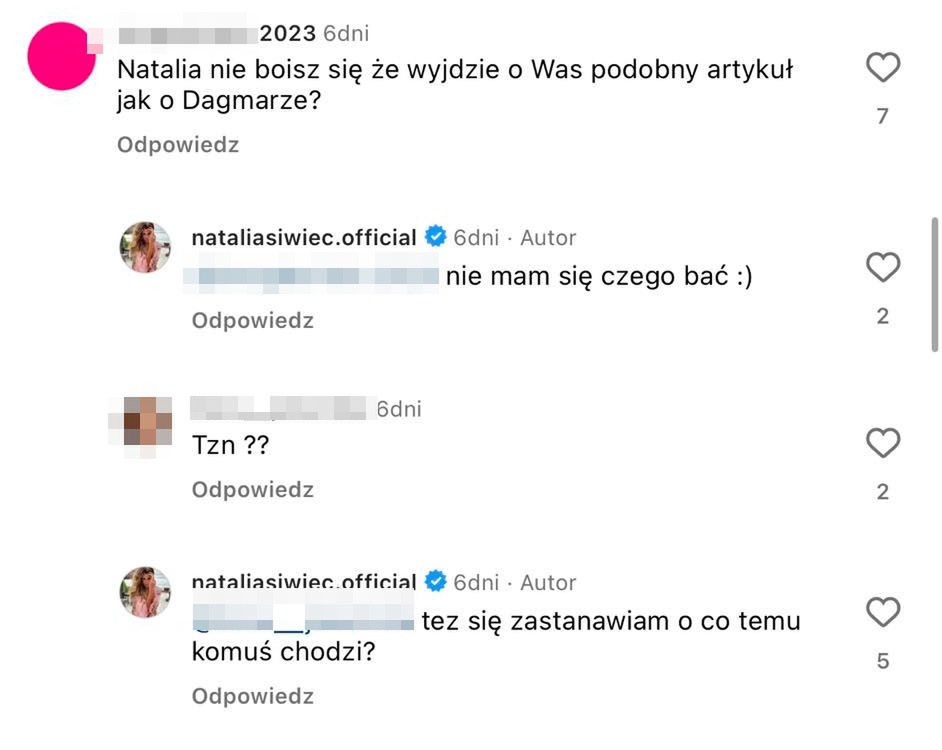 Natalia Siwiec odpowiada internautce