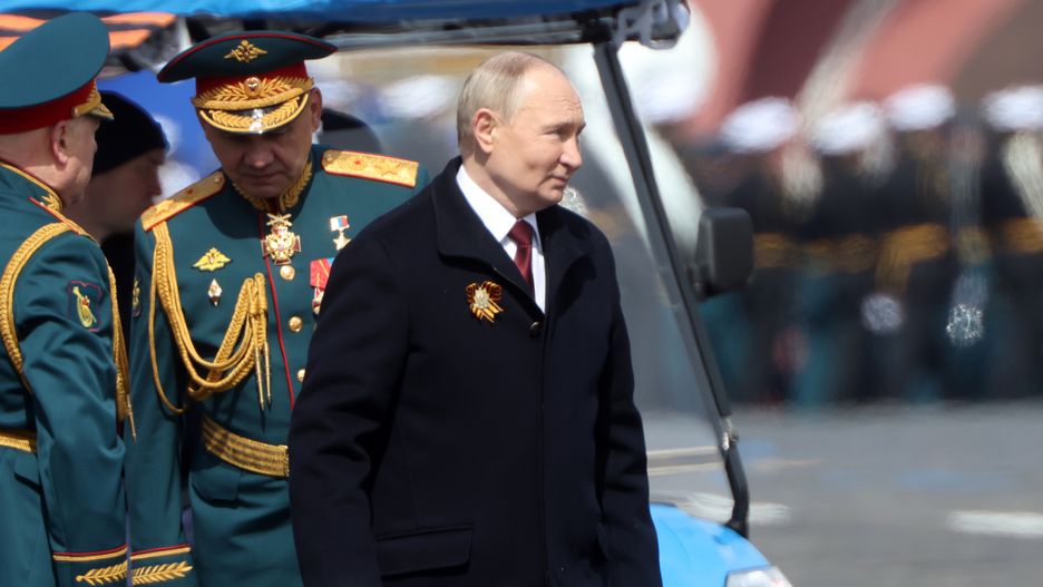 MOSCOW, RUSSIA - MAY 9: (RUSSIA OUT) Russian President Vladimir Putin (C) and Defence Minister Sergei Shoigu (L) attend the Victory Day parade at Red Square on May 9, 2024 in Moscow, Russia. The Victory Day Red Square Military Parade gathered 9000 military personnel and 75 vehicles. (Photo by Contributor/Getty Images)
