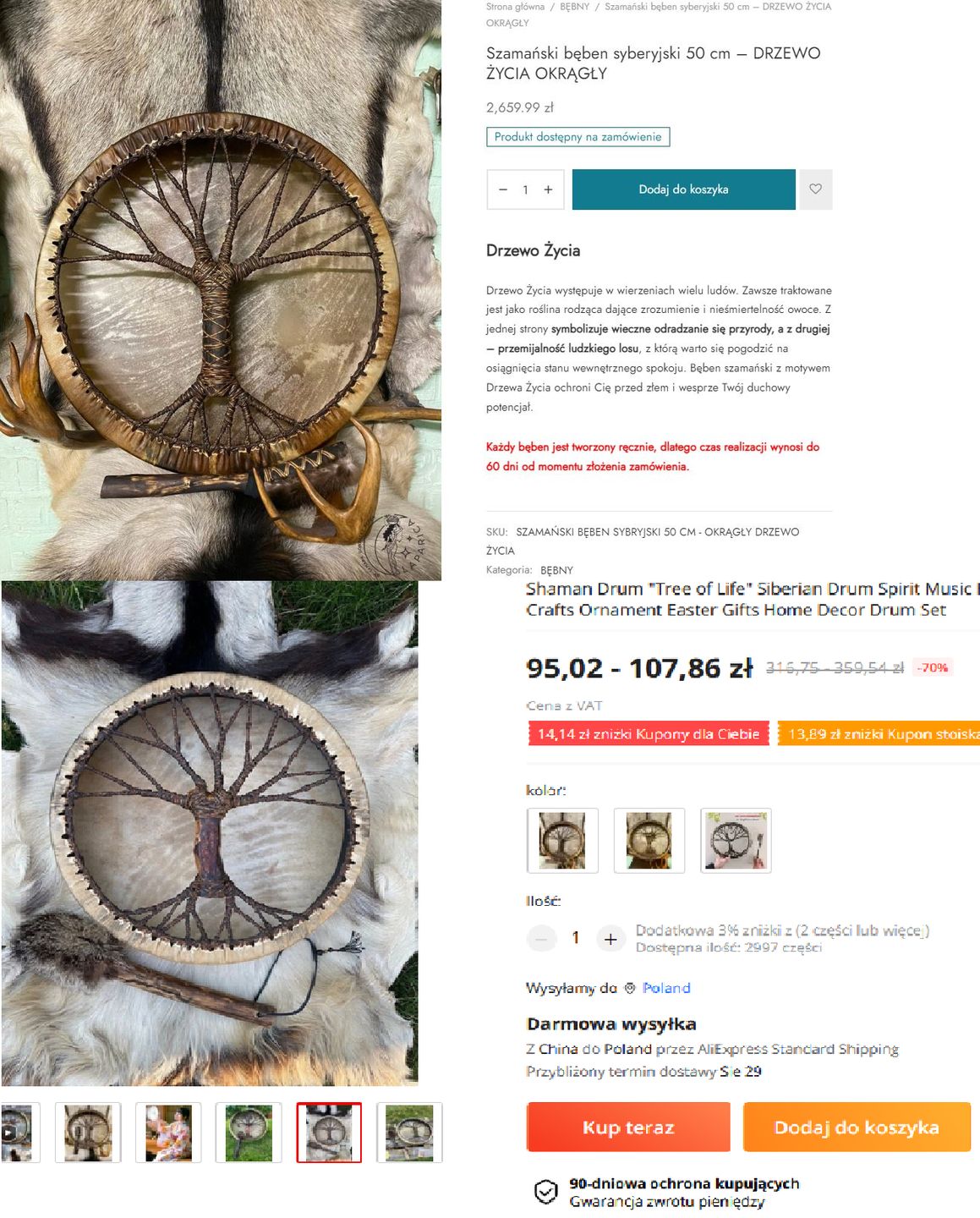 Porównanie cen szamańskich bębnów w sklepie Tamary i na Aliexpress