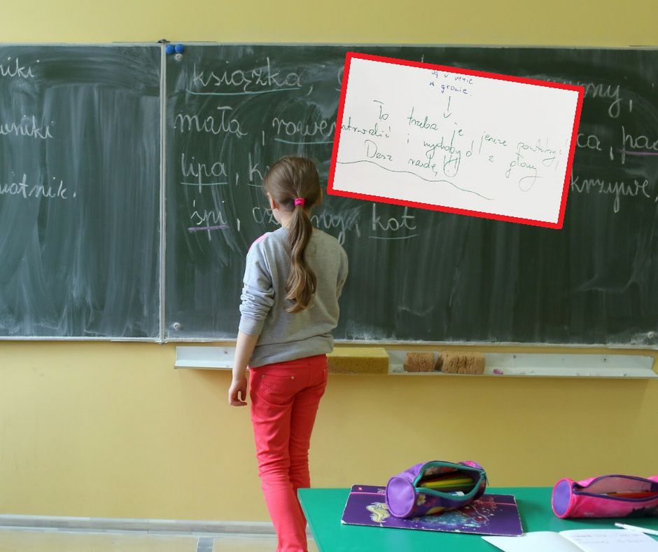 Nauczycielka pokazała, co piszą uczniowie na klasówkach.  "Tak sobie sprawdzam i czytam"