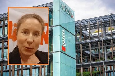 Aleksandra Szyłło na tle siedziby Agory