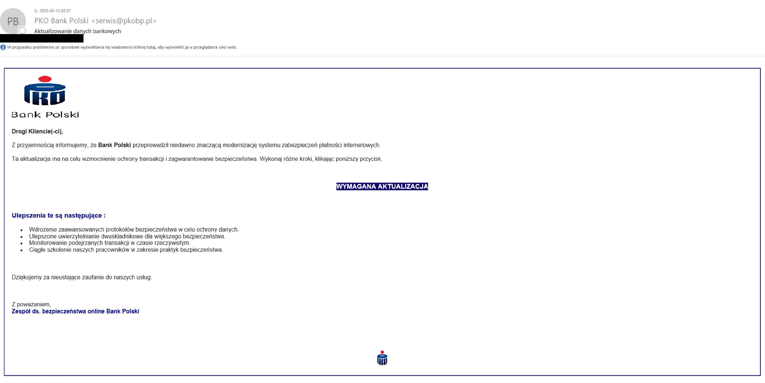 Fałszywy e-mail "od PKO"
