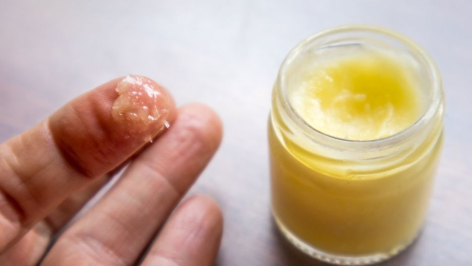 Close-up of ointment made up with coconut and essential oils