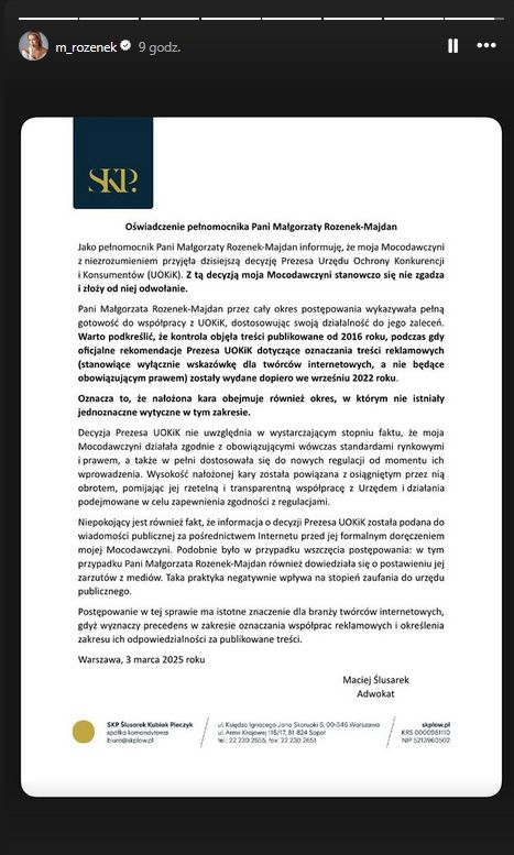 Małgorzata Rozenek odpowiada UKOiK