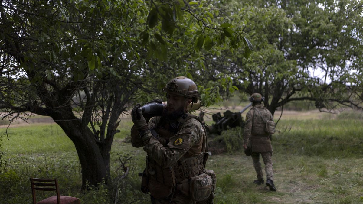 KHARKIV OBLAST, UKRAINE - MAY 16: Crewmembers of the 85 mm divisional gun D-44 of the Ukrainian Volunteer Army’s Blind Fury Unit with unused projectiles hide in shelter, while keeping defense in the Vovchansk area on May 16, 2024 in Kharkiv Oblast, Ukraine. In the north of Kharkiv Oblast, the Ukrainian military keeps defense and repulses attacks by the Russian army, which launched a new offensive in this area on May 10, bombing the borders of Kharkiv Oblast with air bombs and actively using artillery. Ukrainian units use artillery as return fire, supporting Ukrainian infantry and counterattacking the enemy. (Photo by Oleksandr Magula/Suspilne Ukraine/JSC "UA:PBC"/Global Images Ukraine via Getty Images)