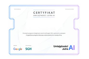 Certyfikat "Umiejętności Jutra; AI" 
