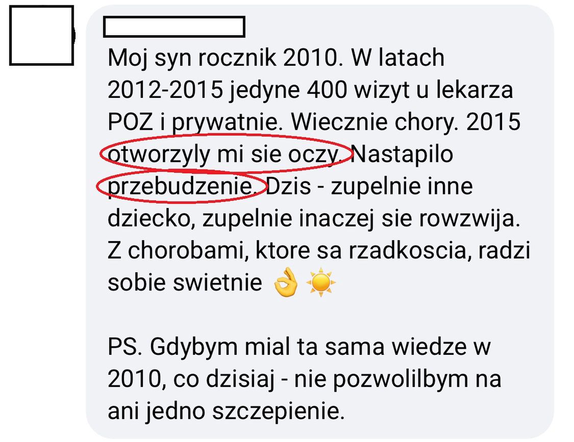 Jeden ze wpisów na grupach antyszczepionkowców