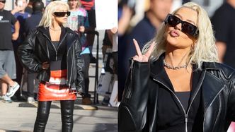 Rockowa Christina Aguilera KOKIETUJE paparazzi, pędząc na nagranie programu. Ikona? (ZDJĘCIA)
