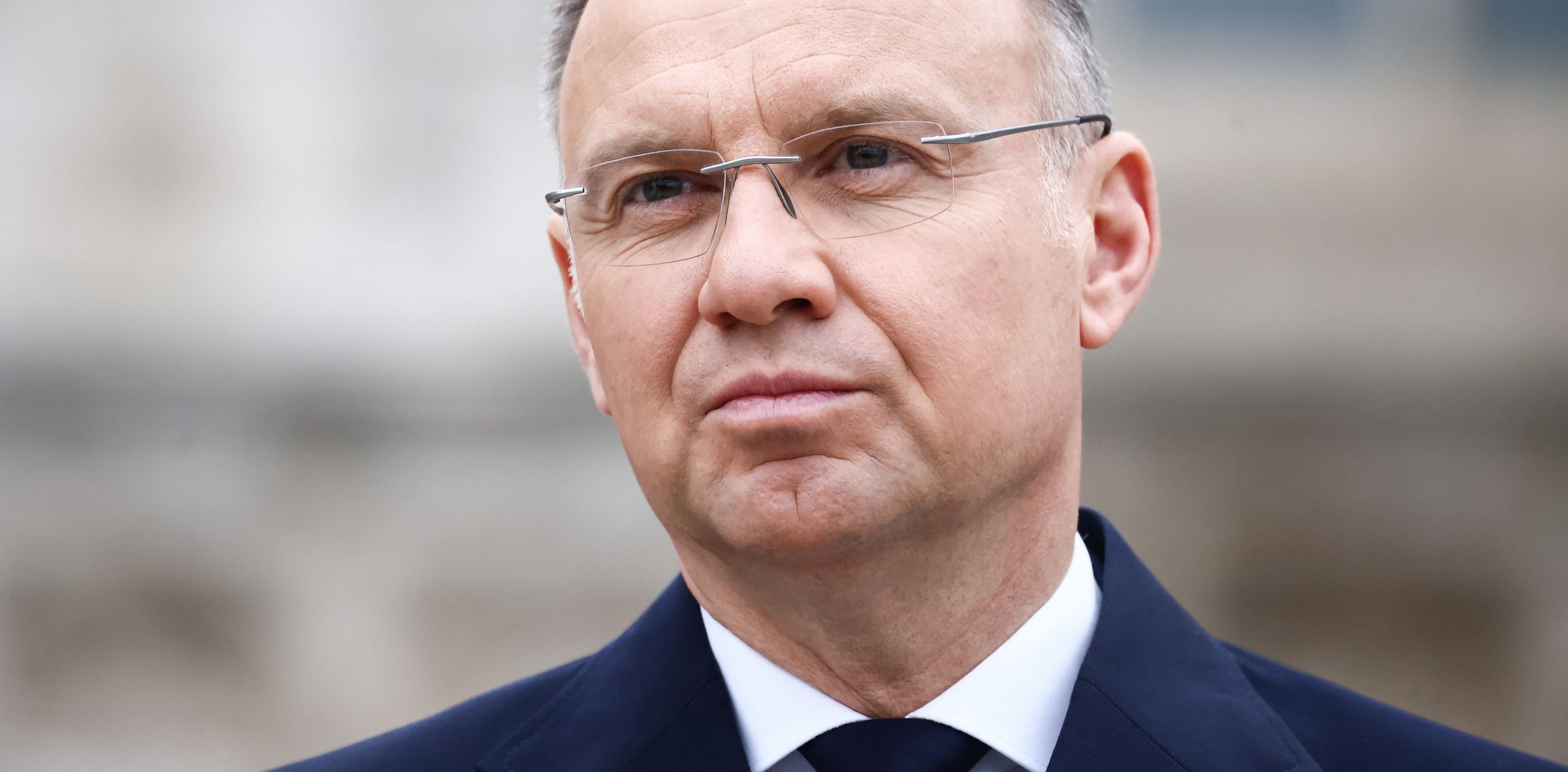 Andrzej Duda, President of Poland, is seen on the 14th anniversary of the presidential plane crash near Smolensk. Krakow, Poland on April 10th, 2024. On 10 April 2010, a Tupolev Tu-154 aircraft of the Polish Air Force crashed near Smolensk, Russia, killing all 96 people on board. Among the victims were the President of Poland Lech Kaczyski and his wife Maria Kaczynska.  (Photo by Beata Zawrzel/NurPhoto via Getty Images)