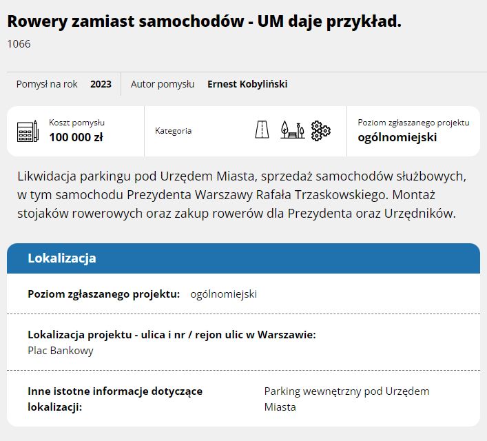 Projekt "Rowery zamiast samochodów - UM daje przykład"