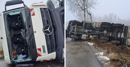 Stracił panowanie nad śmieciarką. Kierowca zakleszczony w kabinie