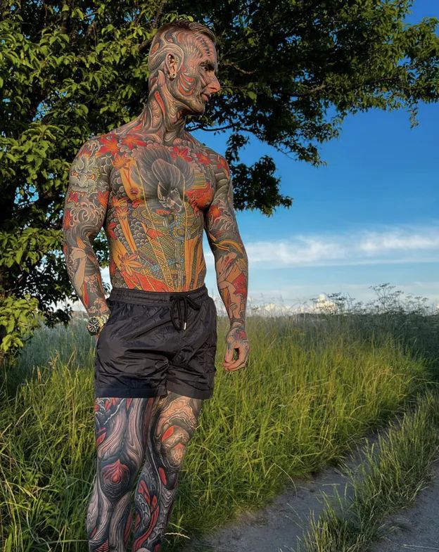 Tristan has most of his body tattooed. This is how he looks now.