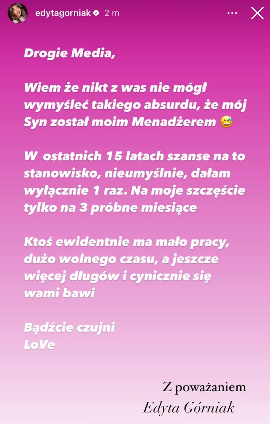 Edyta Górniak odniosła się do plotek o nowym managerze