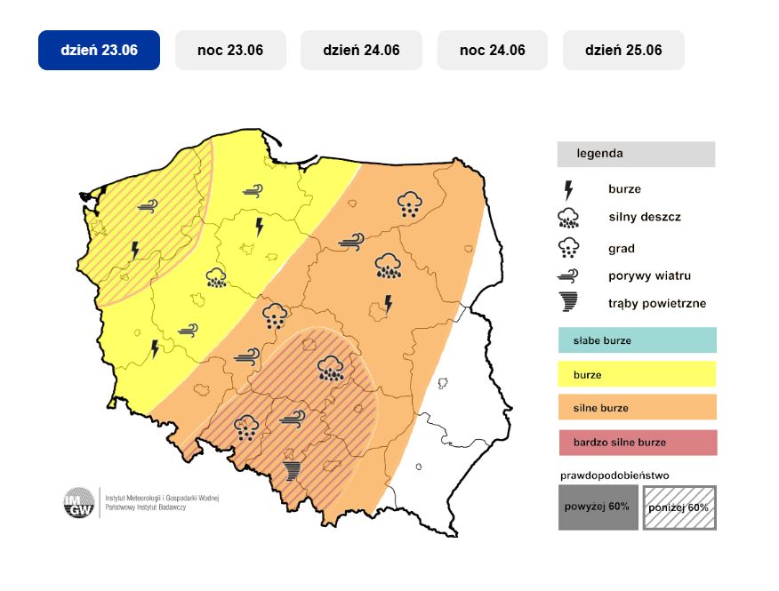 W poniedziałek 23 czerwca prognozowane są burze w całym kraju