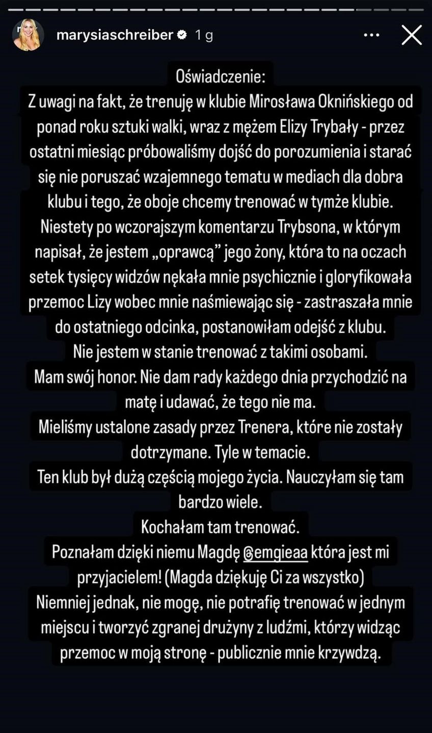 Oświadczenie Marianny Schreiber