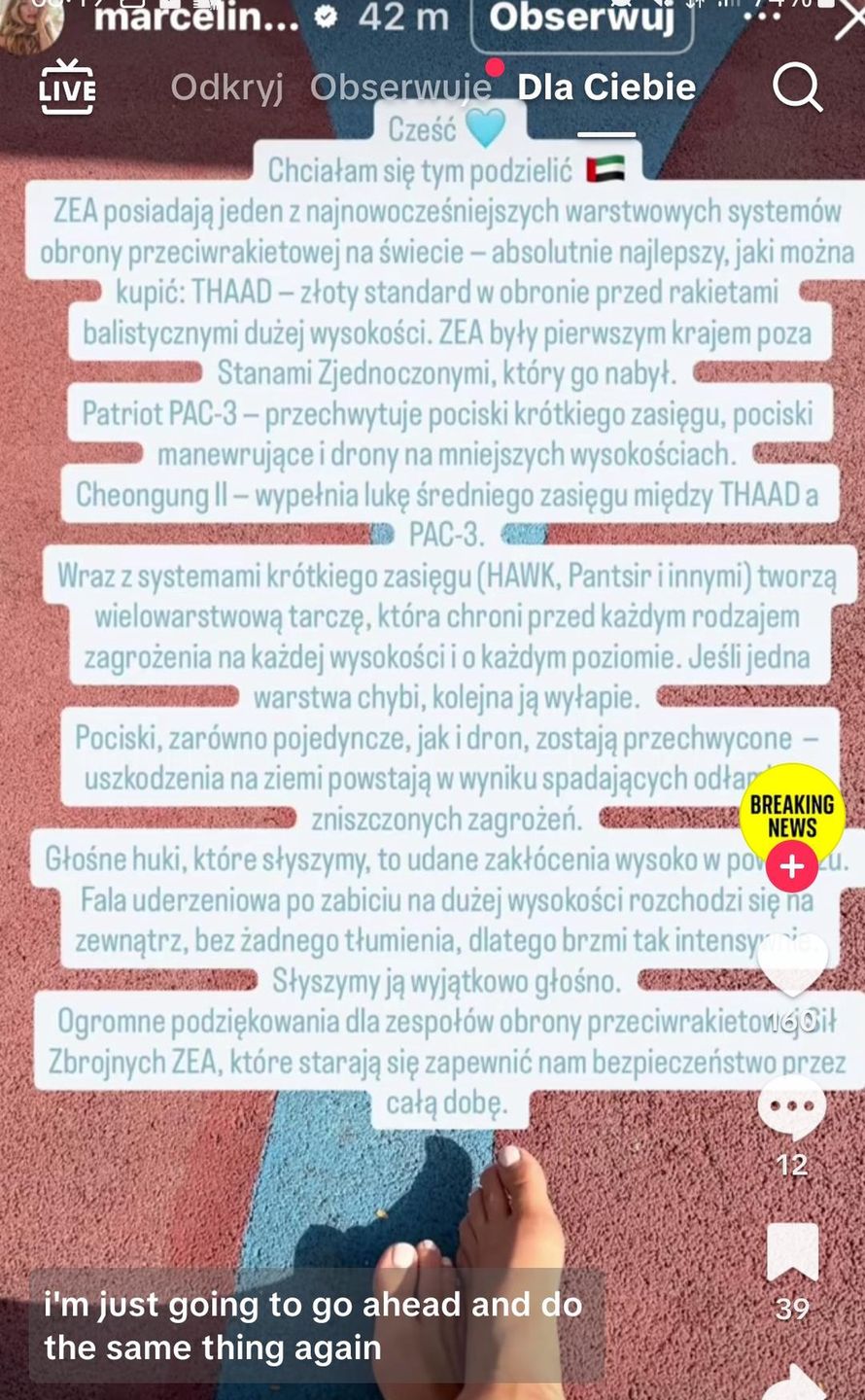 Tak wygląda wpis Marceliny Zawadzkiej na TikToku