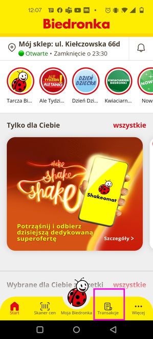 Biedronka: ekran główny aplikacji