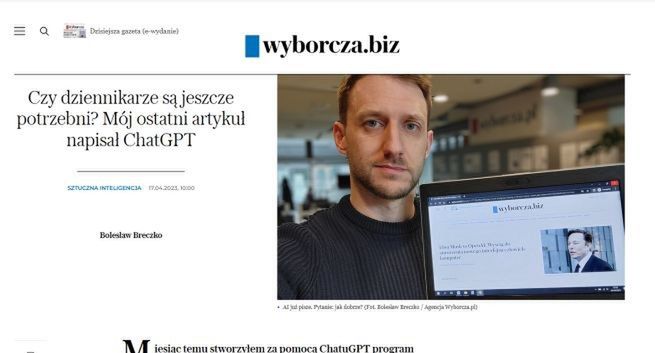 Sztuczna inteligencja napisała artykuł w "Gazecie Wyborczej". „Nikt się nie zorientował, tekst był słaby”