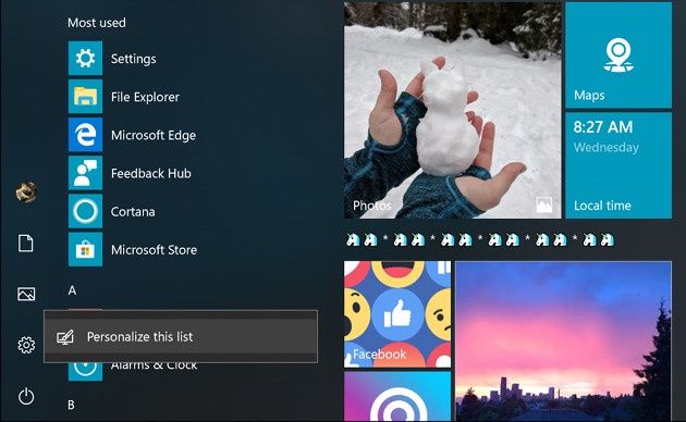 Windows 10 menu