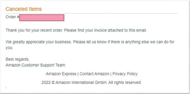 Przykładowy mail phishingowy podszywający się pod Amazona.