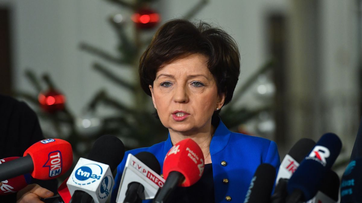 Warszawa, 19.12.2023. Posłanka PiS Marlena Maląg podczas konferencji prasowej w Sejmie w Warszawie, 19 bm. (jm) PAP/Piotr Nowak