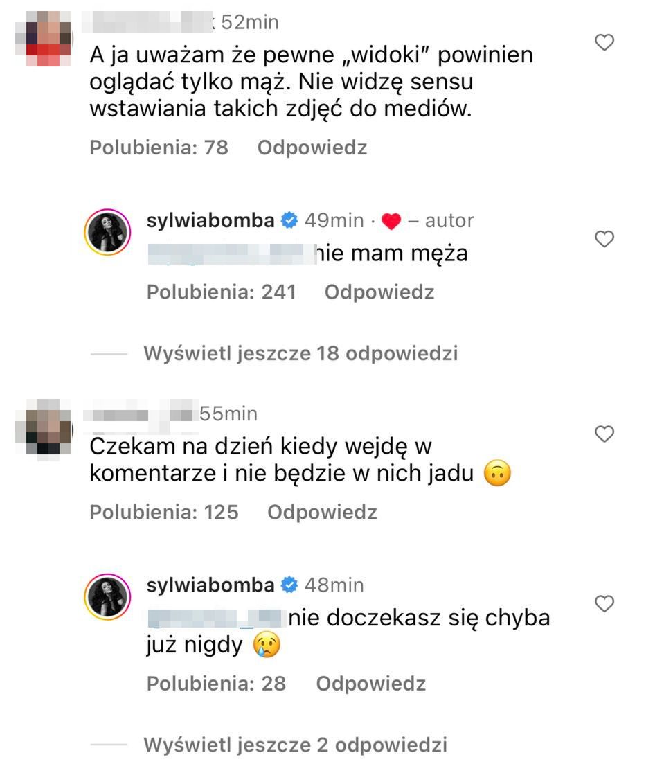 Komentarze pod zdjęciami Sylwii Bomby