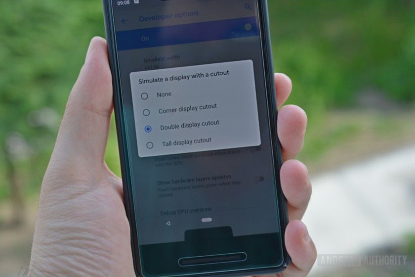 Ustawienia pozwalające symulować podwójne wcięcie w wyświetlaczu. Źródło: Android Authority.