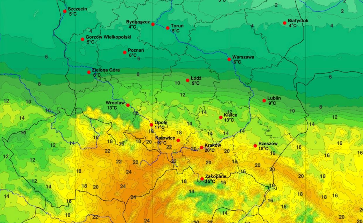 W nocy z piątku na sobotę na południu kraju pogoda będzie bliska nocy tropikalnej