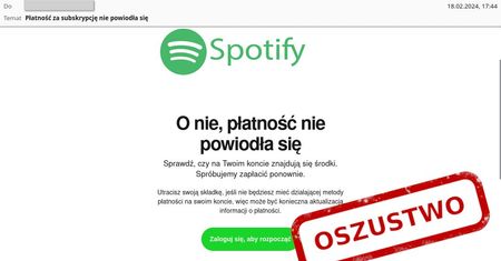 Dostałeś maila od Spotify? To może być oszustwo