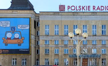 Andrzej Rysuje dla Polskiego Radia. Dowcipna grafika na siedzibie