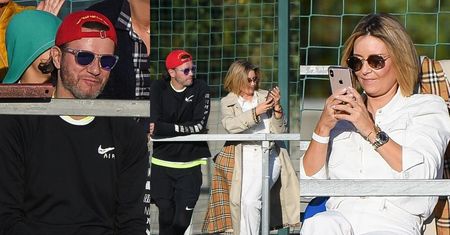 Dumni Małgorzata Rozenek i Radosław Majdan kibicują synowi podczas meczu piłki nożnej