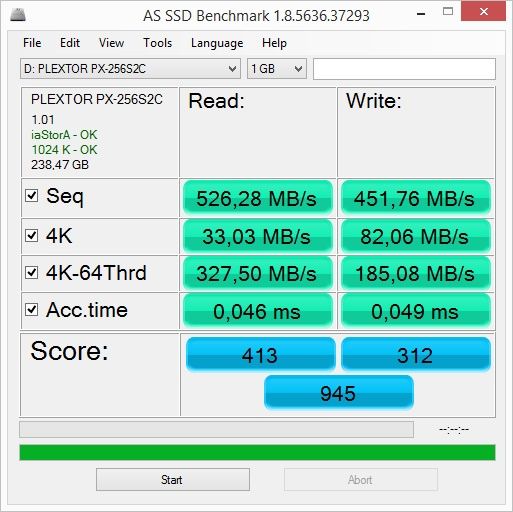 Plextor S2C 256 GB - AS SSD Benchmark