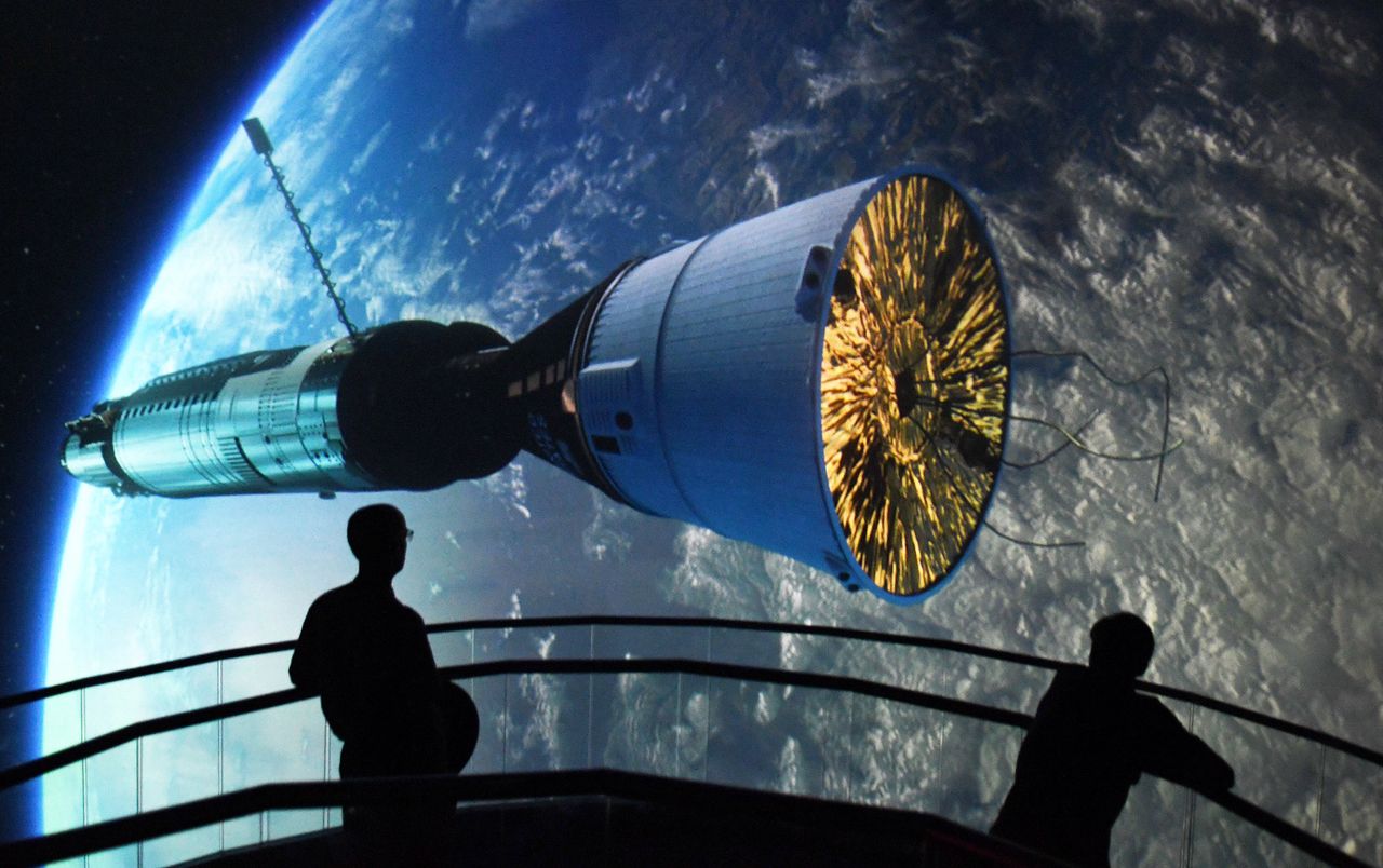 MERRITT ISLAND, FLORIDA, UNITED STATES - APRIL 7: People view an exhibit at the Kennedy Space Center Visitor Complex on April 7, 2022 in Merritt Island, Florida. The International Day of Human Space Flight is celebrated each year on April 12, the day in 1961 when Soviet cosmonaut Yuri Gagarin became the first human to journey into outer space by orbiting the earth in the Vostok 1 capsule. (Photo by Paul Hennessy/Anadolu Agency via Getty Images)