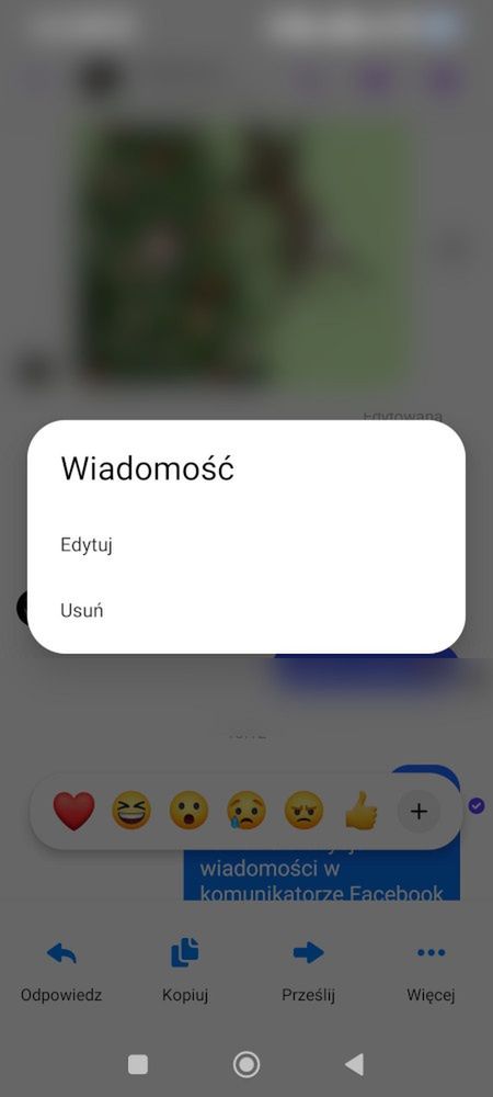 Po przytrzymaniu wiadomości, wybieramy funkcję "Więcej" i "Edytuj"