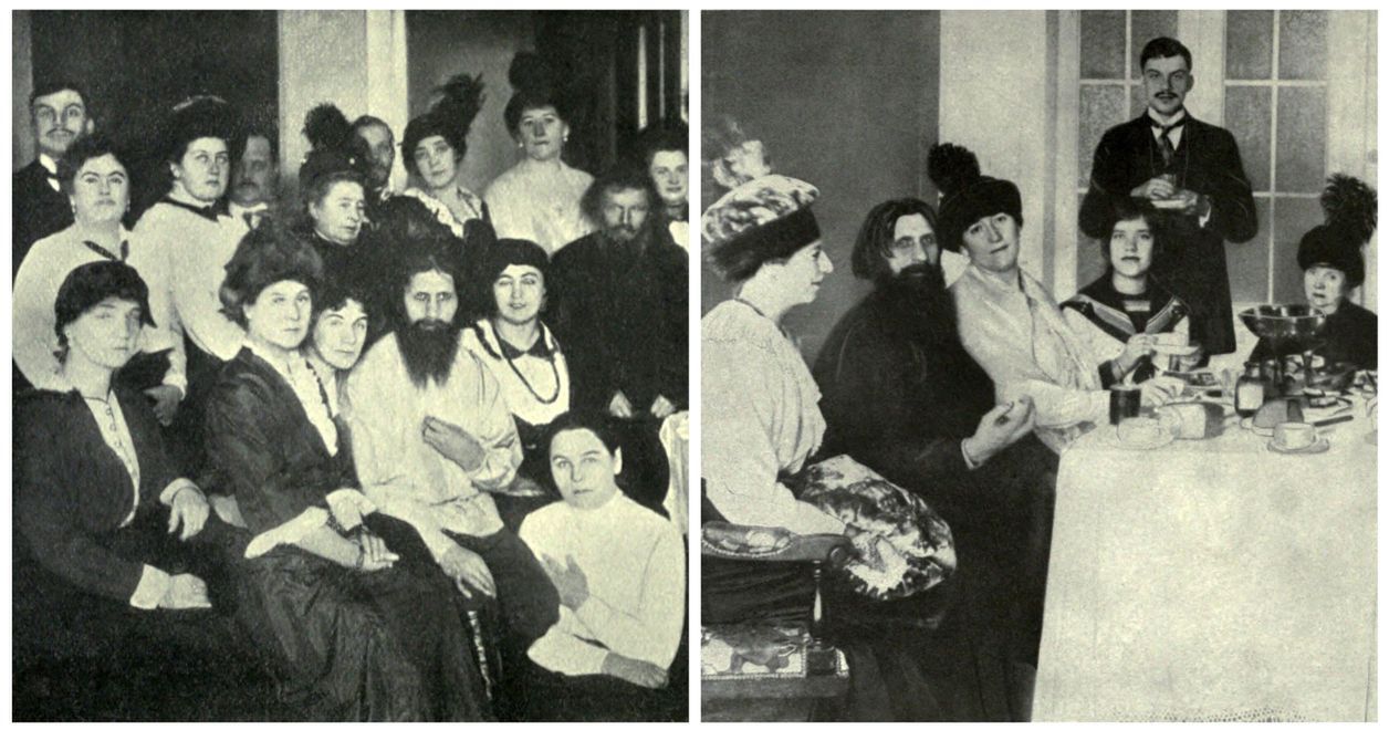 Rasputin, ulubieniec rosyjskiej cesarzowej, z wielbicielkami, 1914. Ten mistyczny święty mąż, Grigorij Jefimowicz Rasputin, miał bardzo ziemskie upodobania.