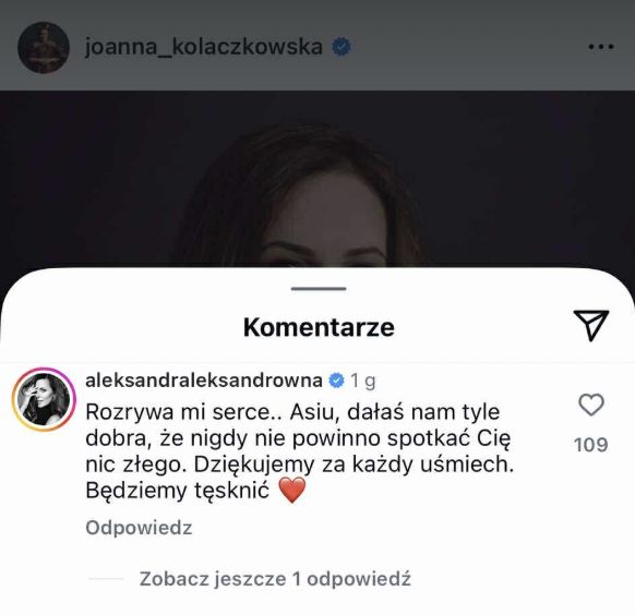 Aleksandra Kwaśniewska skomentowała odejście Kołaczkowskiej