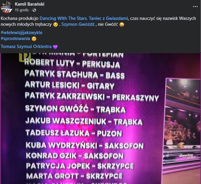 Wpis Kamila Barańskiego na Facebooku