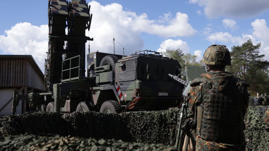 President Steinmeier Visits "National Guardian" Military Exercise
MUNSTER, GERMANY - APRIL 18: A reservist member of a Homeland Protection (Heimatschutz) unit of the Bundeswehr, the German armed forces, stands next to a launcher of a Patriot missile system during the "National Guardian" military exercise at the Bundeswehr's tank training grounds on April 18, 2024 in Munster, Germany. "National Guardian" is bringing together mechanized infantry with reservist domestic defence units to practice securing domestic infrastructure in times of war. The exercise is part of the ongoing NATO "Steadfast Defender" exercises taking place across northern, eastern and southeastern Europe. (Photo by Sean Gallup/Getty Images)
Sean Gallup