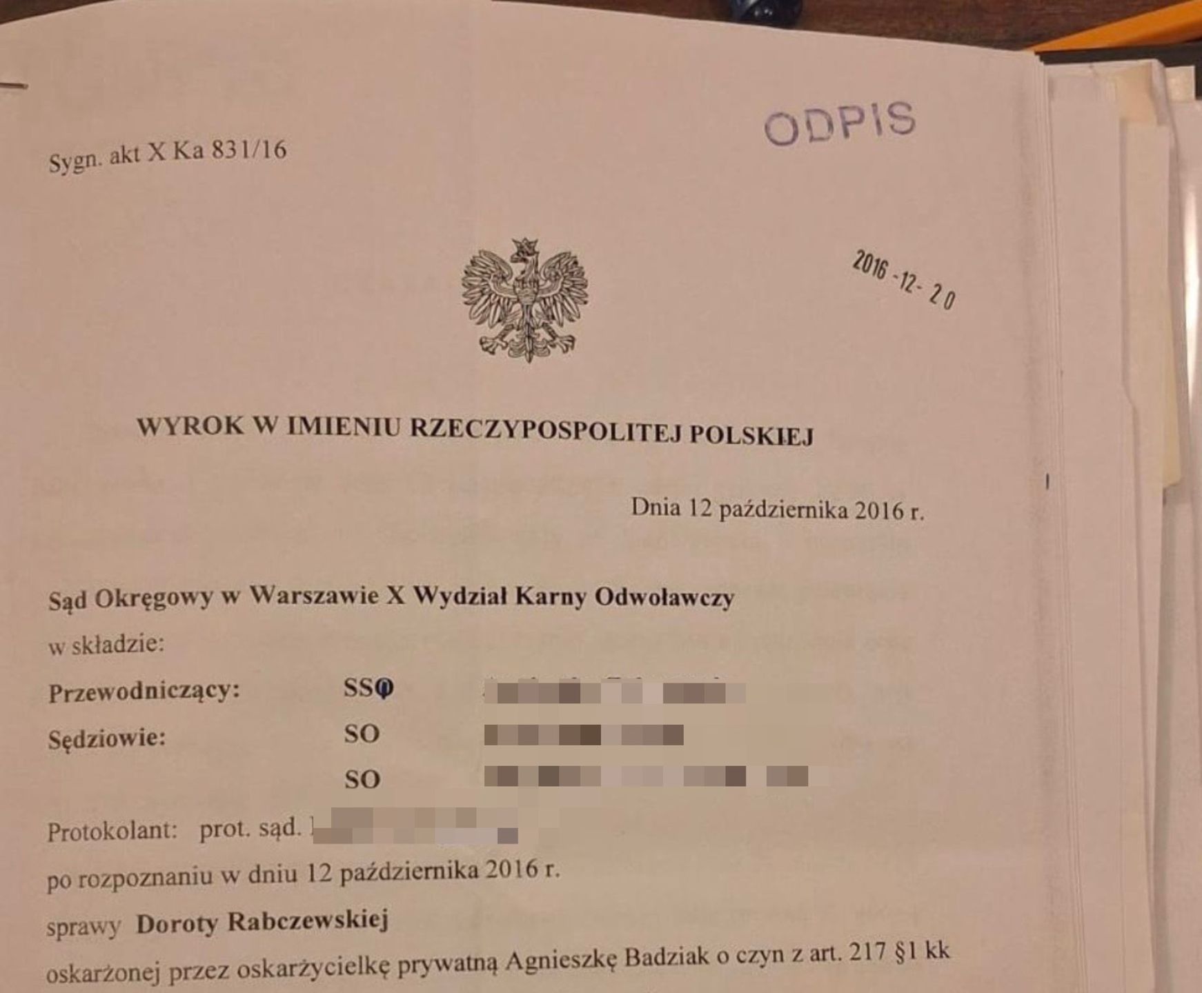 Akta sprawy Szulim vs Doda