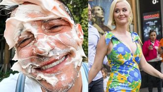 Katy Perry prezentuje ubrudzonego tortem Orlando Blooma, a przy okazji ogłasza światu PŁEĆ DZIECKA