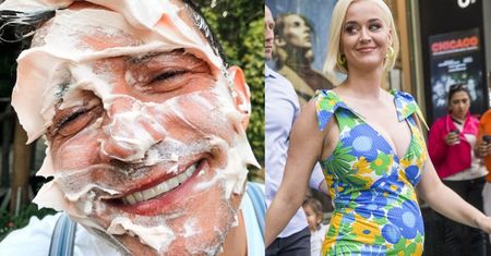 Katy Perry prezentuje ubrudzonego tortem Orlando Blooma, a przy okazji ogłasza światu PŁEĆ DZIECKA