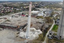 Wyburzenie ogromnego komina w Szczecinie. Spektakularną akcję zarejestrowały kamery