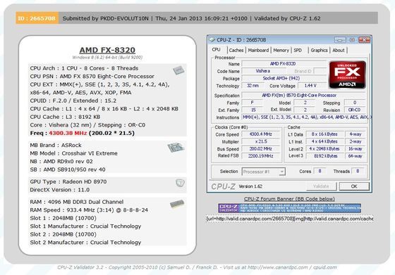 CPU-Z AMD FX-8570 ASRock Crosshair VI Extreme AMD Radeon HD 8970  fałszywa walidacja