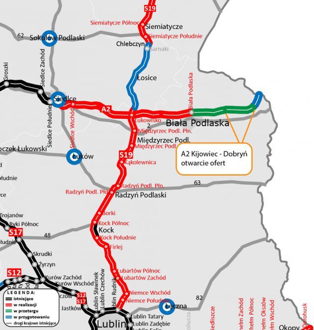 Poznaliśmy oferty w przetargu na budowę odcinka A2 Kijowiec – Dobryń