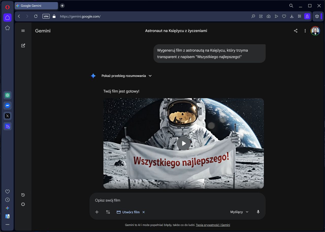 Gemini wygeneruje dla ciebie film w kilkadziesiąt sekund
