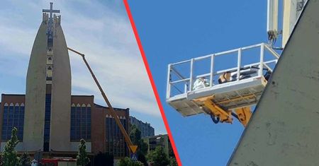 Czyścili kościół. Utknęli na wysokości kilkudziesięciu metrów
