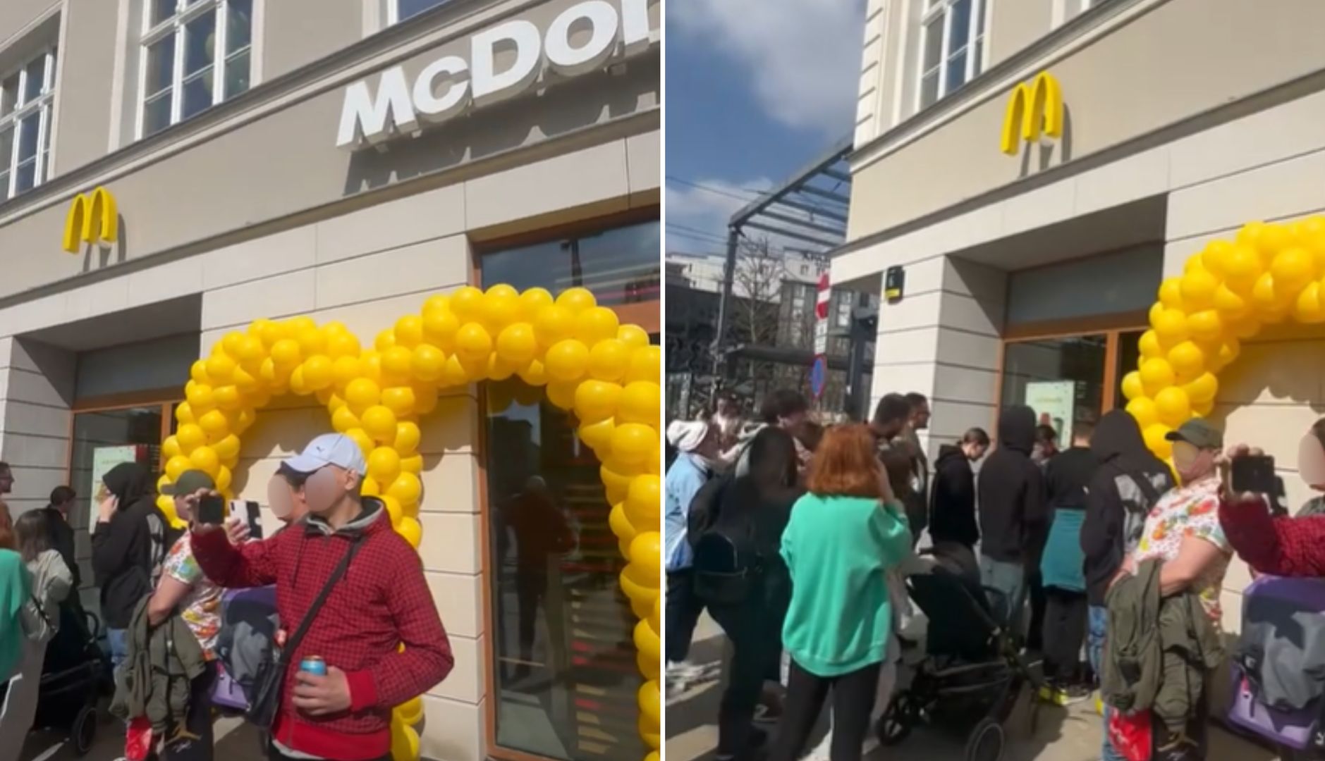 Sceny przed McDonald's. Ludzie wyciągali telefony