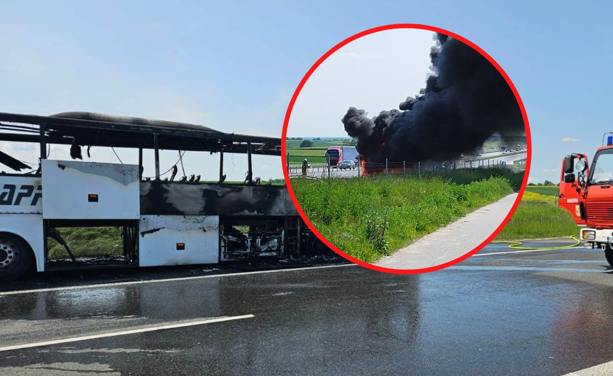 Pożar autokaru ze szkolną wycieczką na autostradzie A4