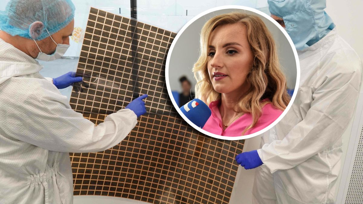 Olga Malinkiewicz, w tle perowskity