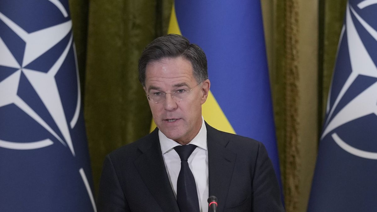 Mark Rutte, secretary general of the North Atlantic Treaty Organization (NATO), speaks during a news conference in Kyiv, Ukraine, on Tuesday, Feb. 3, 2026. Ukraine faced the biggest Russian missile and drone attack so far this year after the Kremlin ended a brief moratorium on strikes against energy infrastructure. Photographer: Andrew Kravchenko/Bloomberg via Getty Images